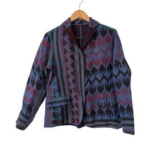 MIEKO MINTZ Reversible Jacket Cardigan Open Snap Closure Quilted Medium